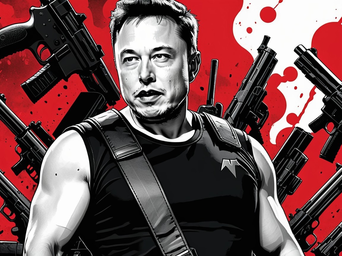 Stylized Artwork of Muscular Man with Firearms