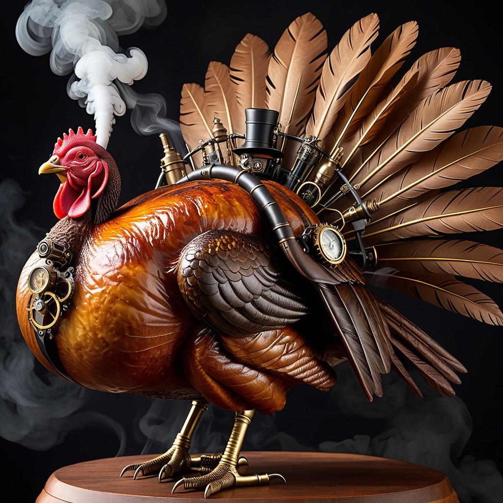 Whimsical Steampunk Turkey with Mechanical Details