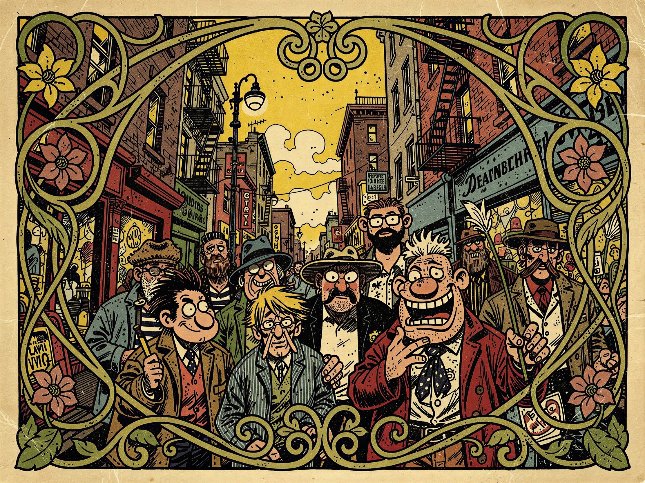 Vibrant Cartoon Artwork of Diverse Characters in City