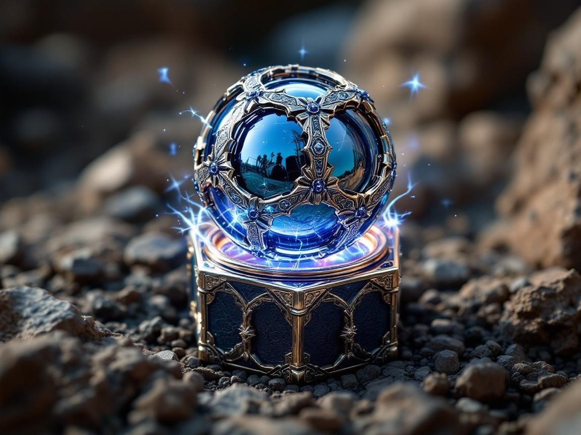 Intricately Designed Blue Orb on Ornate Base