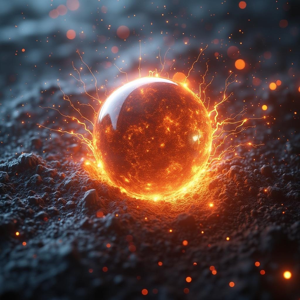 Vibrant Orange and Yellow Glowing Orb on Dark Surface
