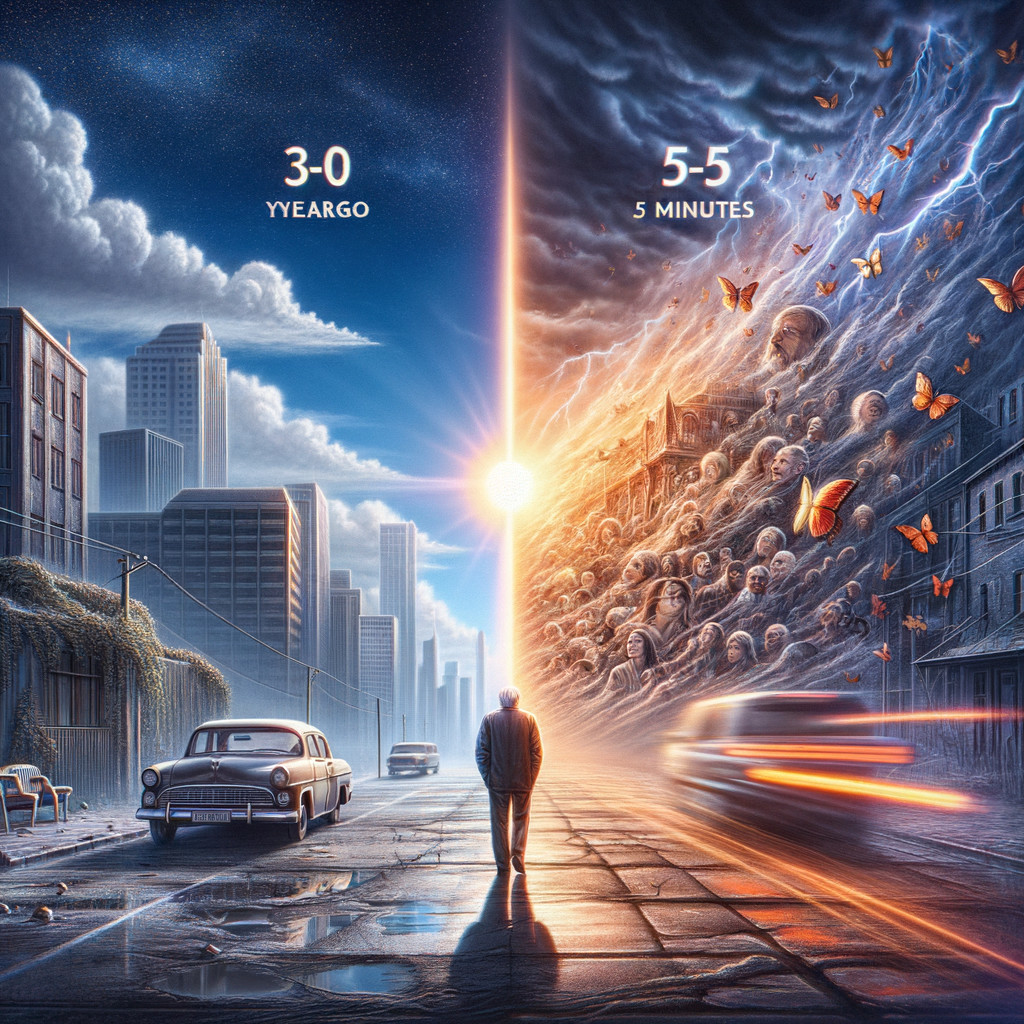 Surreal Scene of Nostalgic Cityscape and Chaotic Future