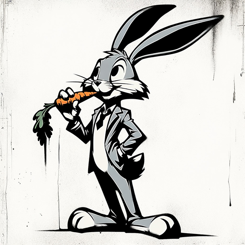 Confident Cartoon Rabbit in Tuxedo with Carrot