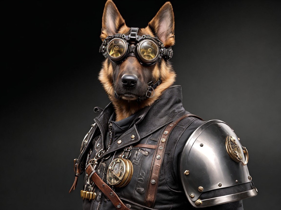 Steampunk German Shepherd with Goggles and Armor