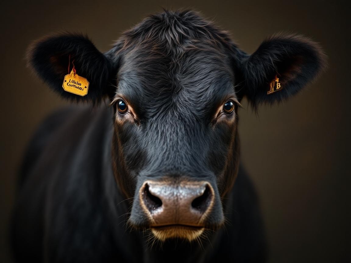 Close-Up Portrait of a Black Cow with Distinct Features