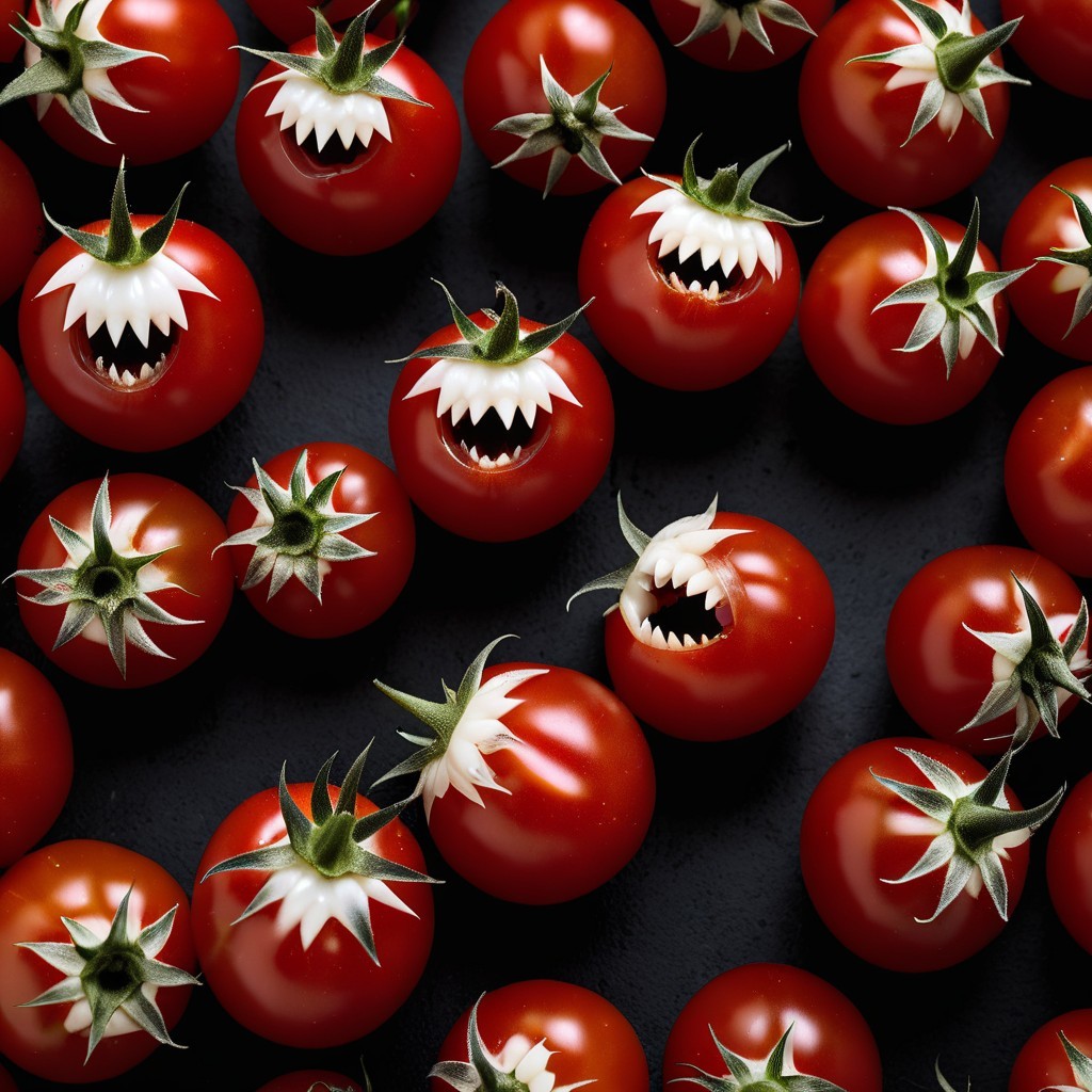 Vibrant Red Cherry Tomatoes with Whimsical Features