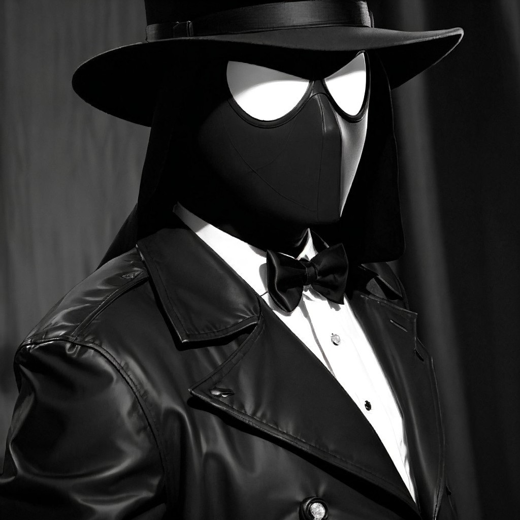 Mysterious Figure in Black Trench Coat and Mask