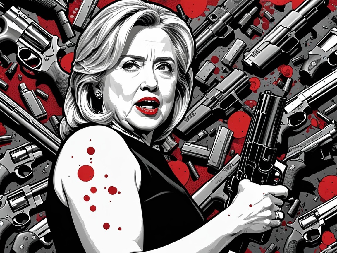 Dramatic portrayal of a woman with a handgun