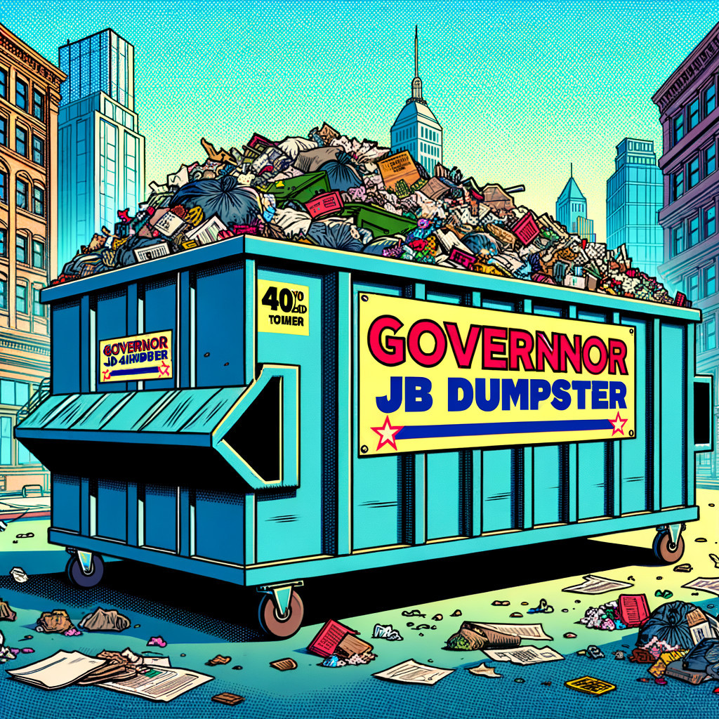 Urban Scene with Cartoon-Style Overflowing Dumpster