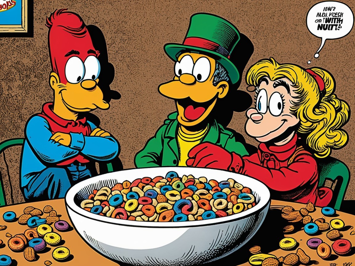 Animated Characters Enjoying Colorful Cereal Together