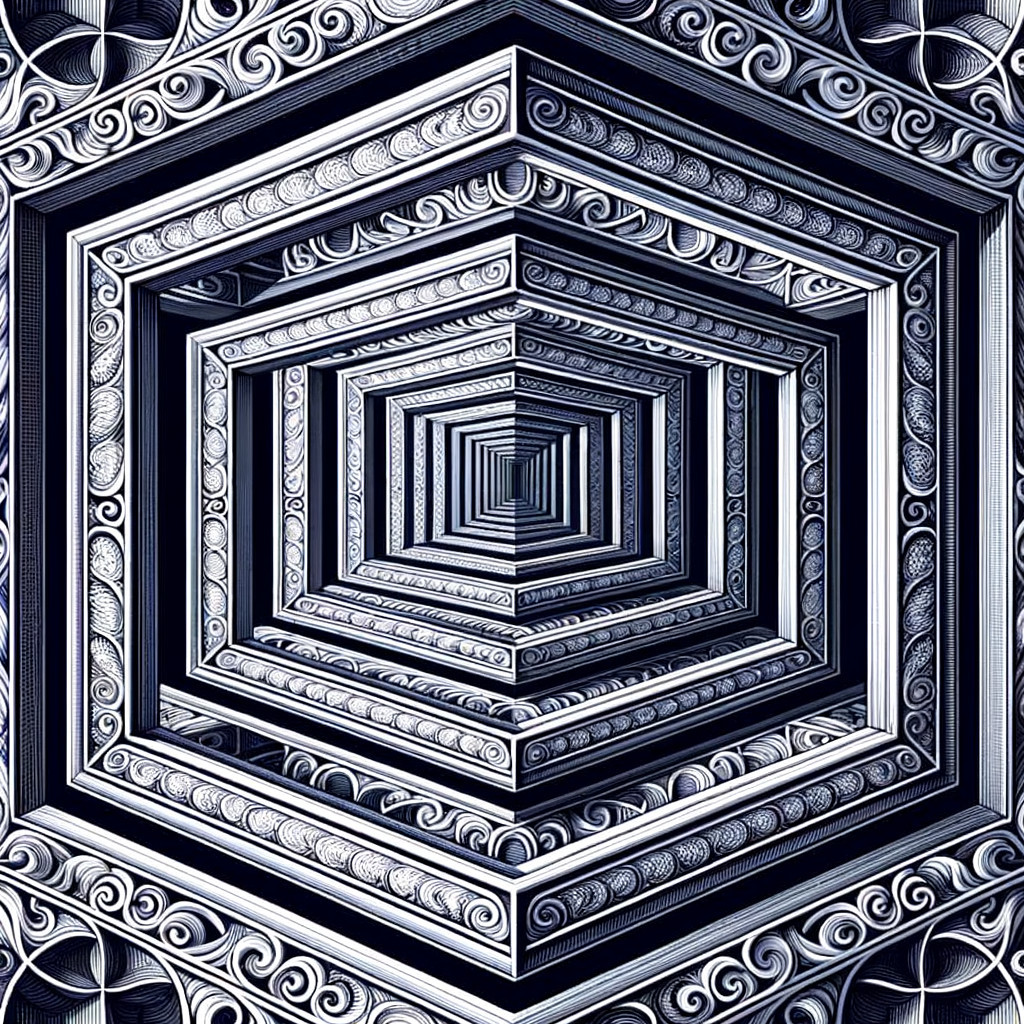 Hexagonal Frames with Ornate Designs and Depth Illusion