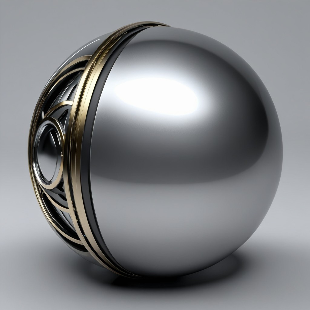 Sleek Metallic Sphere with Gold Ring and Intricate Details