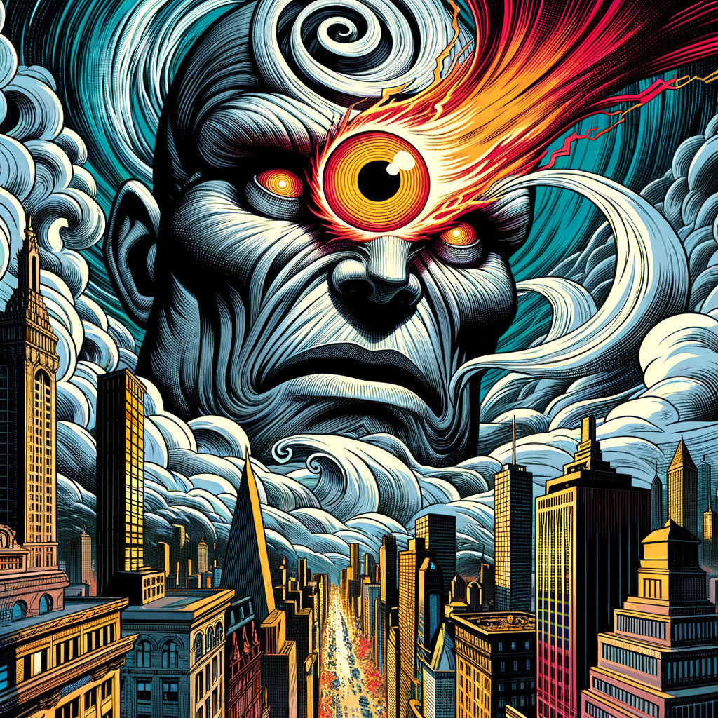 Surreal Colossal Figure Over Urban Cityscape