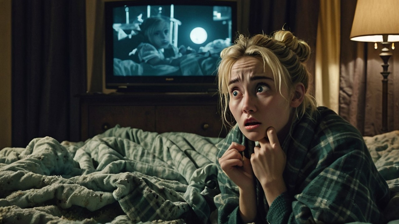 Young Woman's Apprehension in Dimly Lit Room