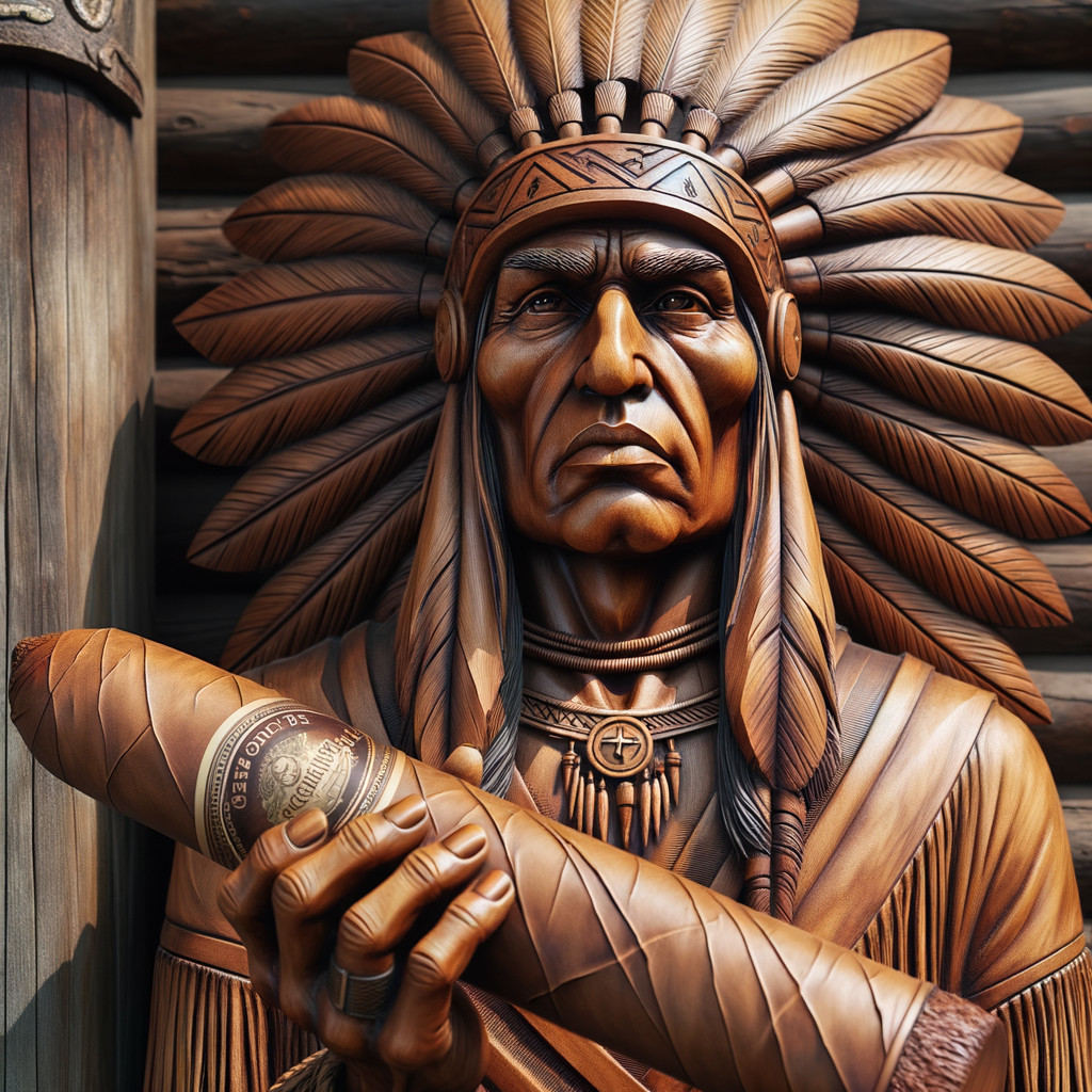 Wooden Sculpture of Native American Chief with Headdress