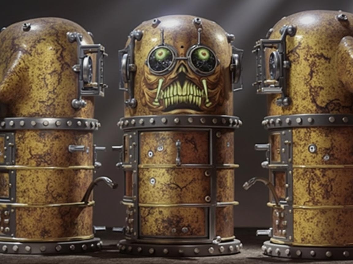 Steampunk Cylindrical Containers with Creature Faces