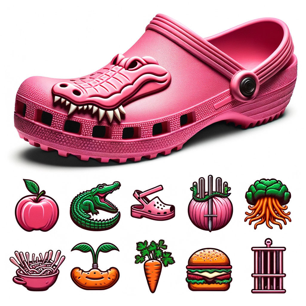 Vibrant Pink Alligator Clog with Colorful Icons