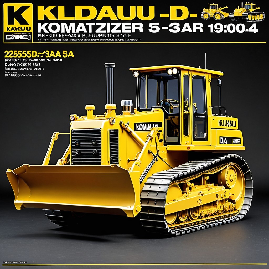 Stylized Yellow Bulldozer with Blueprint Design