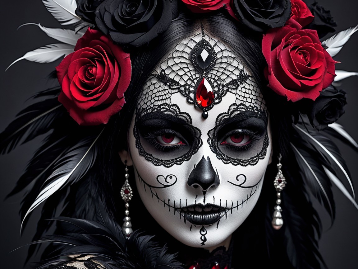 Portrait of a woman in Day of the Dead makeup