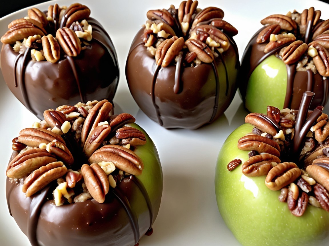 Chocolate-Covered Apples with Pecans and Green Apples