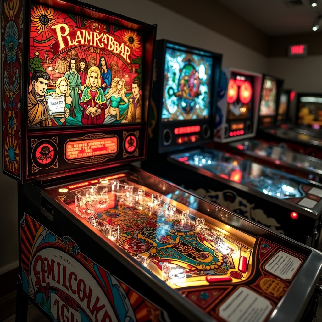 Vintage Pinball Machines with Colorful Artwork and Design
