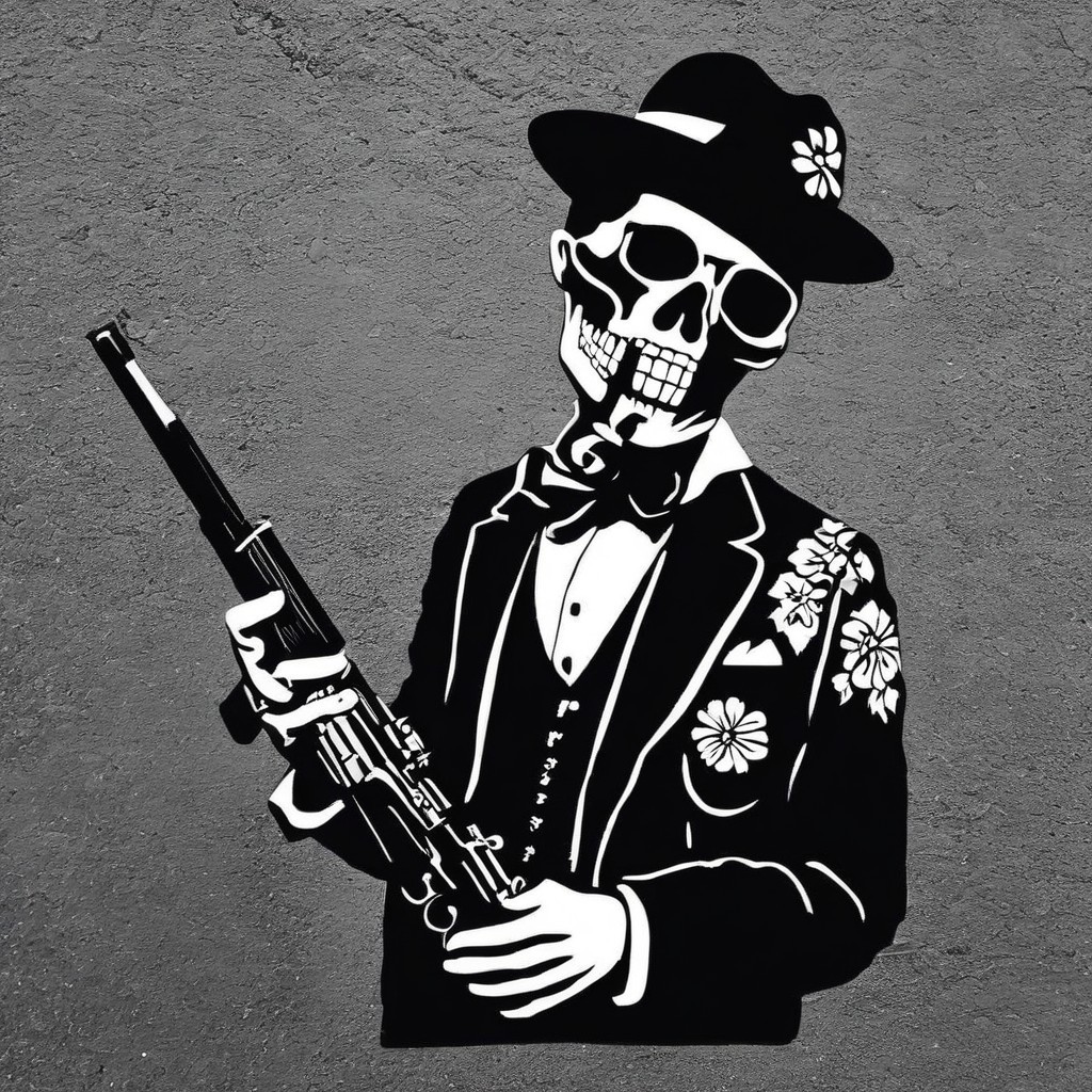 Black-and-White Silhouette of Tuxedo Skeleton Art