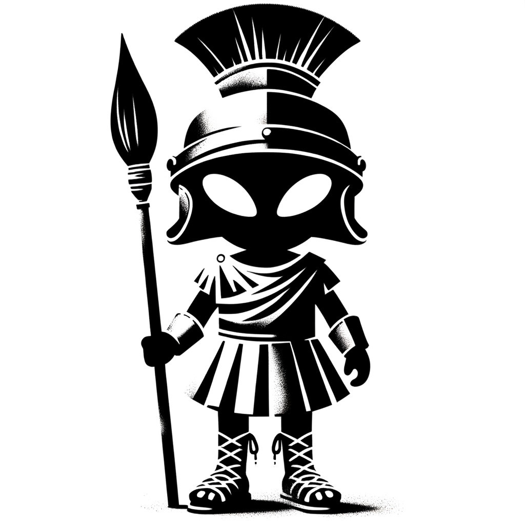 Stylized Black and White Cartoon Warrior Character Design