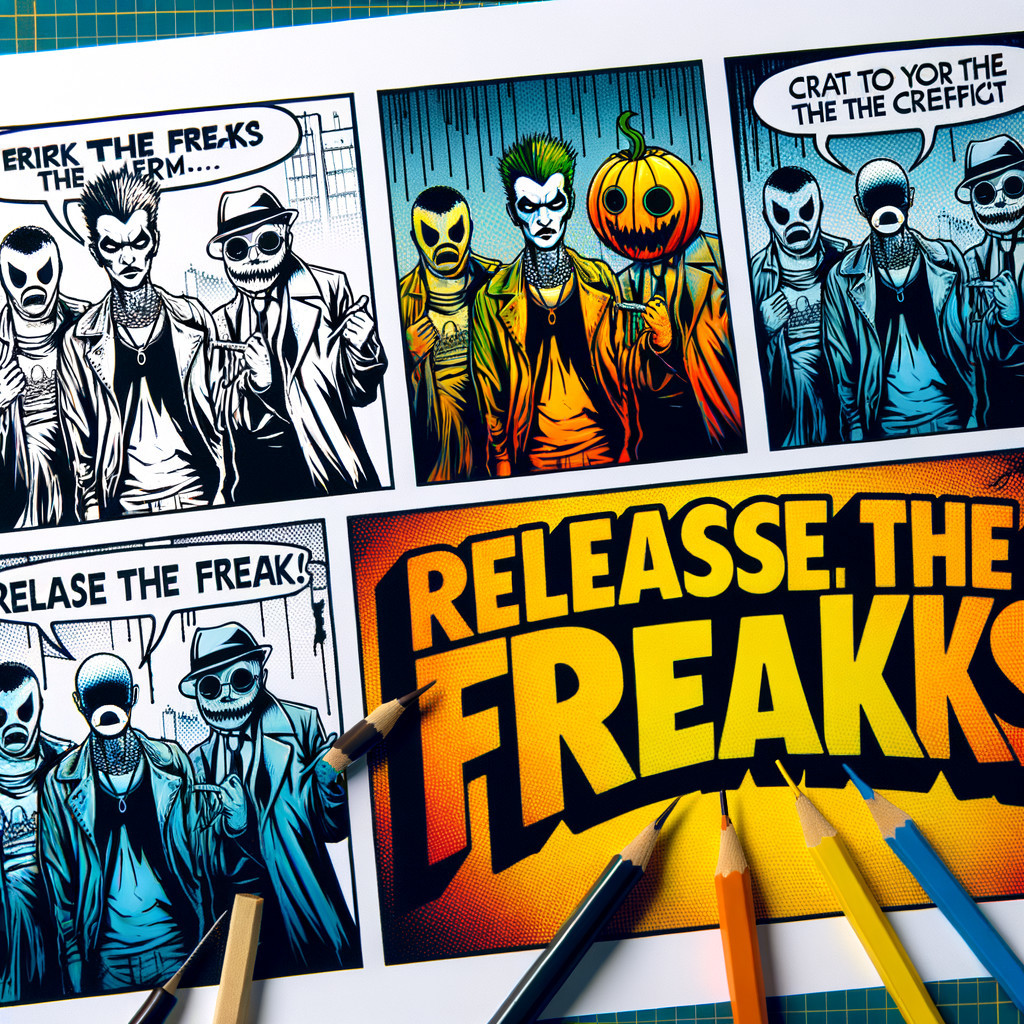 Vibrant Comic Illustration with Eerie Characters