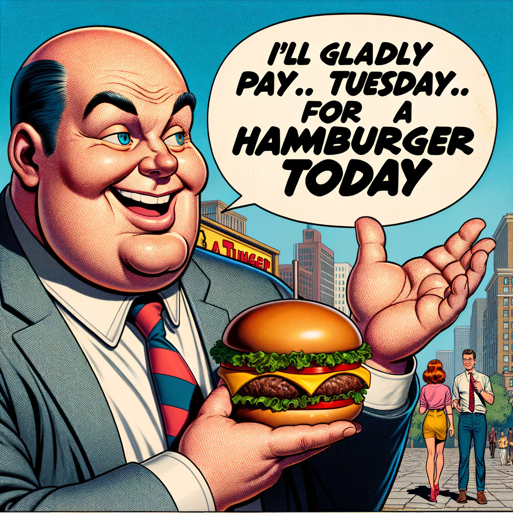 Cheerful man in suit with hamburger in city setting