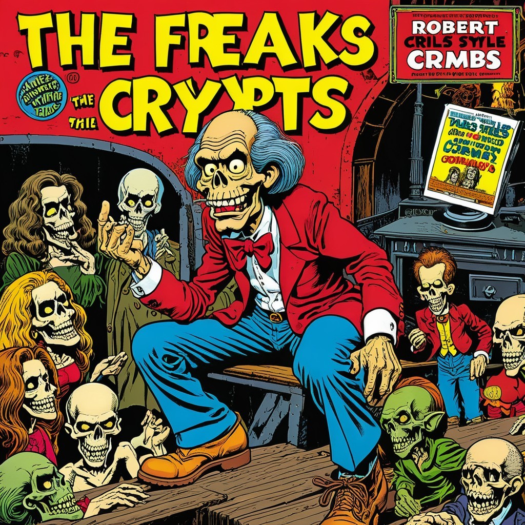 Vintage Illustration of Spooky Character with Skeletons