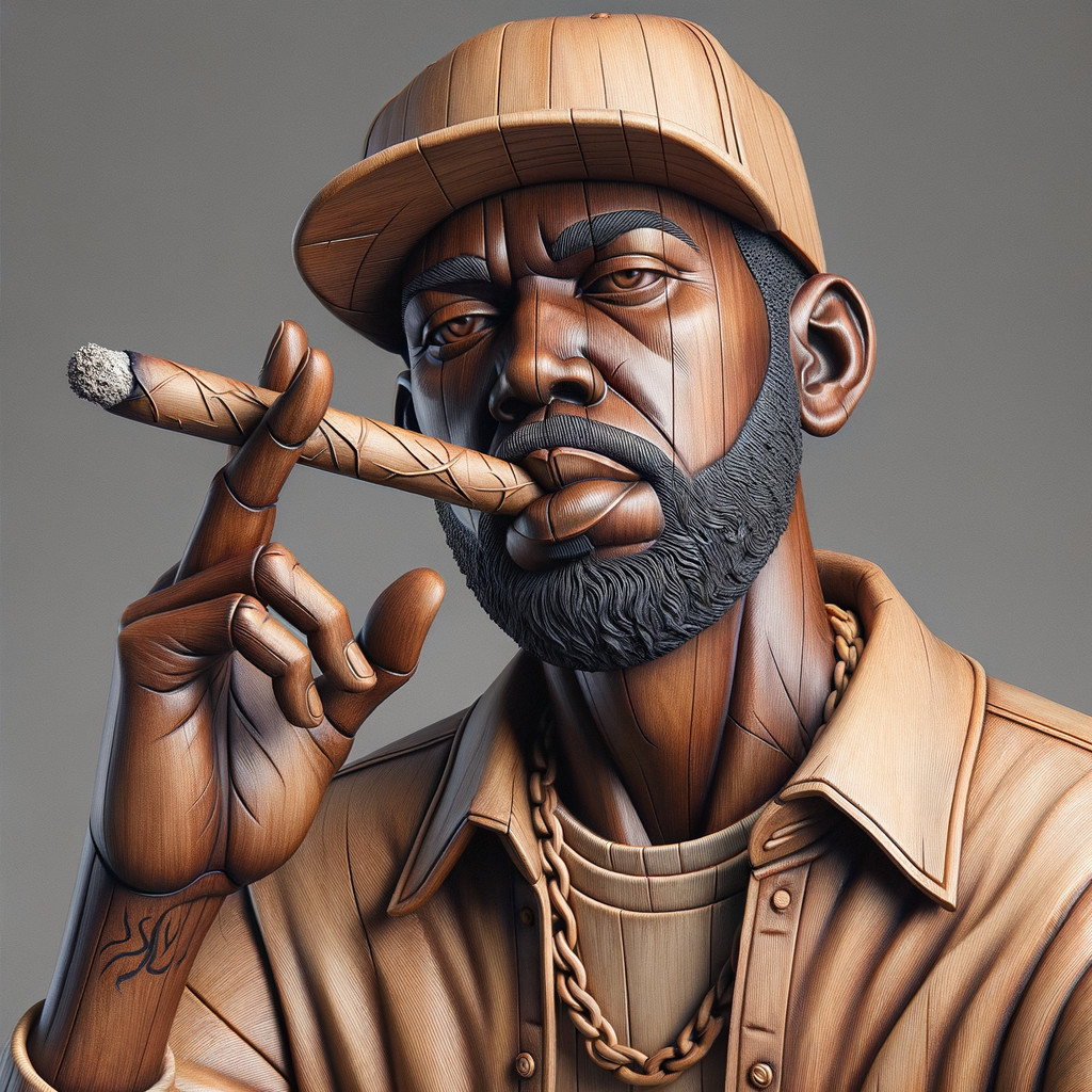 Wooden Sculpture of a Man with Detailed Features