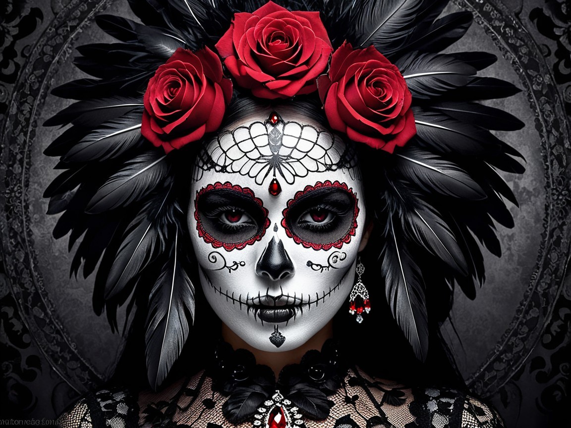 Portrait of a woman in Day of the Dead celebration attire