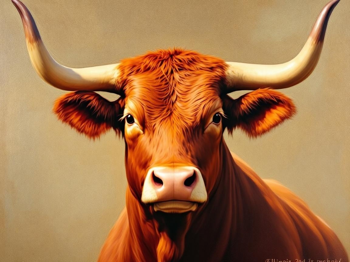 Close-Up Portrait of a Majestic Orange-Brown Bull