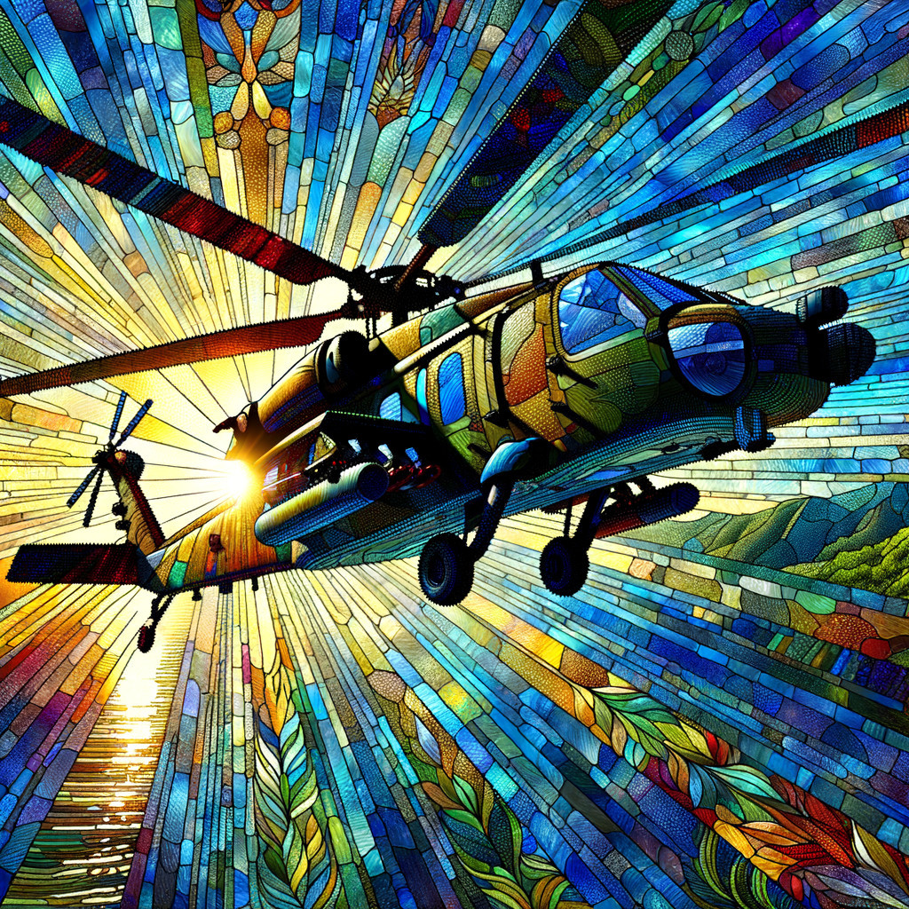 Stained-Glass Helicopter Illustration in Vibrant Colors