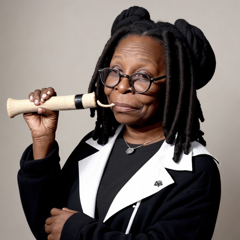 Person with Dreads and Pipe in Whimsical Pose