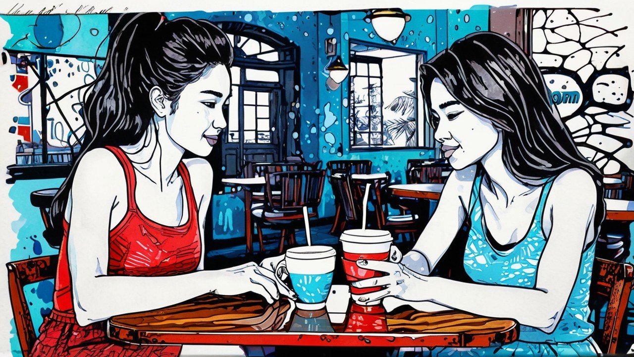 Women Enjoying Coffee at a Cozy Café Table