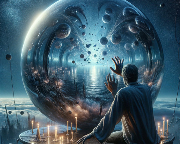 Cosmic Landscape with Figure Contemplating a Portal