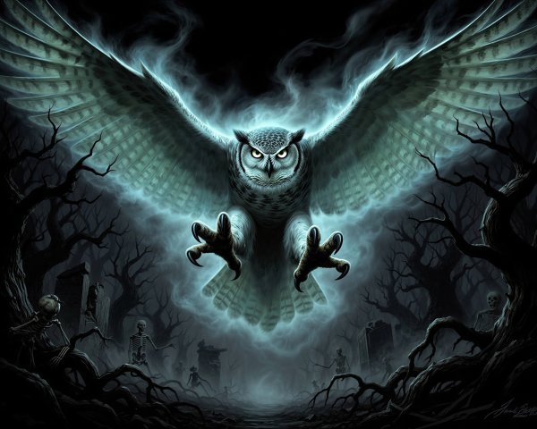 Haunting Digital Painting of a Ghostly Owl in Graveyard