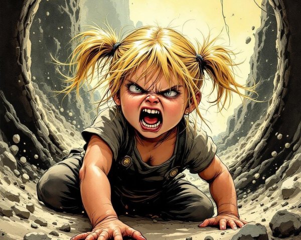 Blonde Girl in Tunnel with Intense Expression and Grit