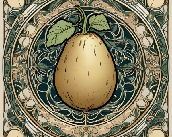Ornate Design Featuring Golden Pear-Shaped Fruit