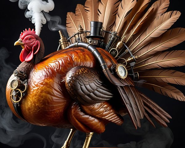 Whimsical Steampunk Turkey with Mechanical Details