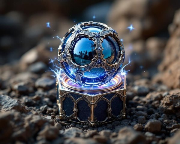Intricately Designed Blue Orb on Ornate Base