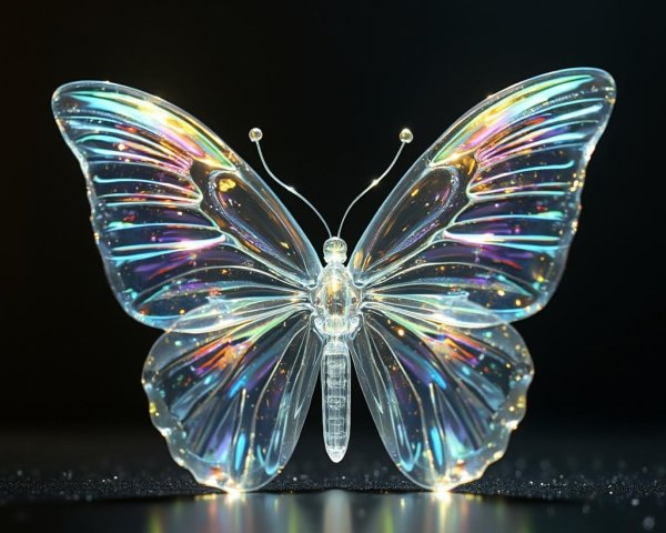 Translucent crystal butterfly art with iridescent colors