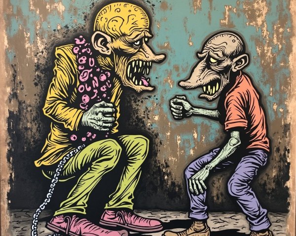 Caricature Figures in Grungy Background Artwork