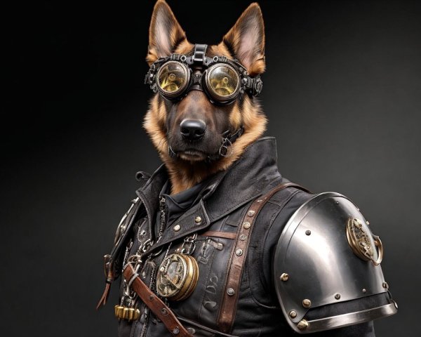 Steampunk German Shepherd with Goggles and Armor