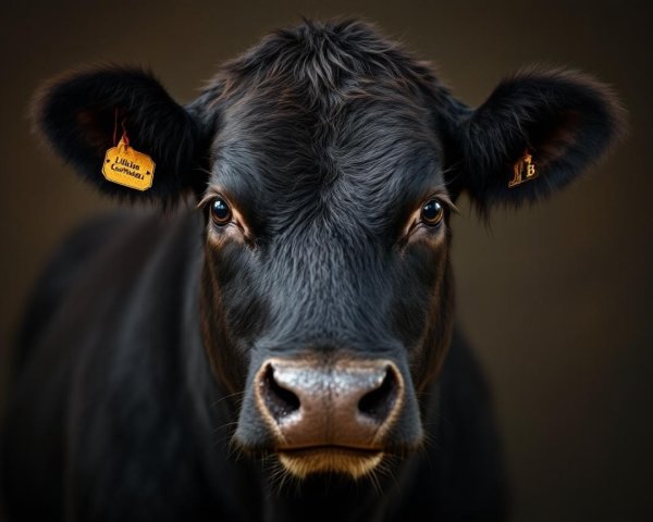 Close-Up Portrait of a Black Cow with Distinct Features