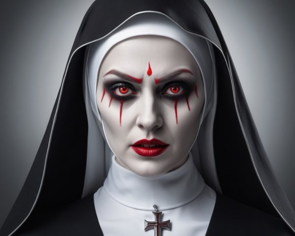 Dramatic Portrait of a Nun with Haunting Features