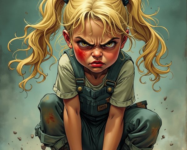 Fierce Young Girl in Dusty Environment with Defiance