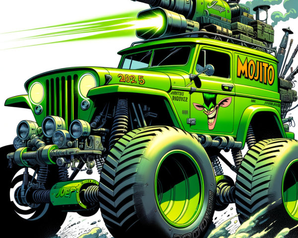 Vibrant Green Custom Vehicle with Turret and Rugged Design