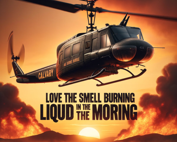 Helicopter Against Vibrant Sunset with CALVARY Displayed